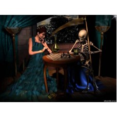 Plakát - obraz  "Žena hraje šachy s kostlivcem" 